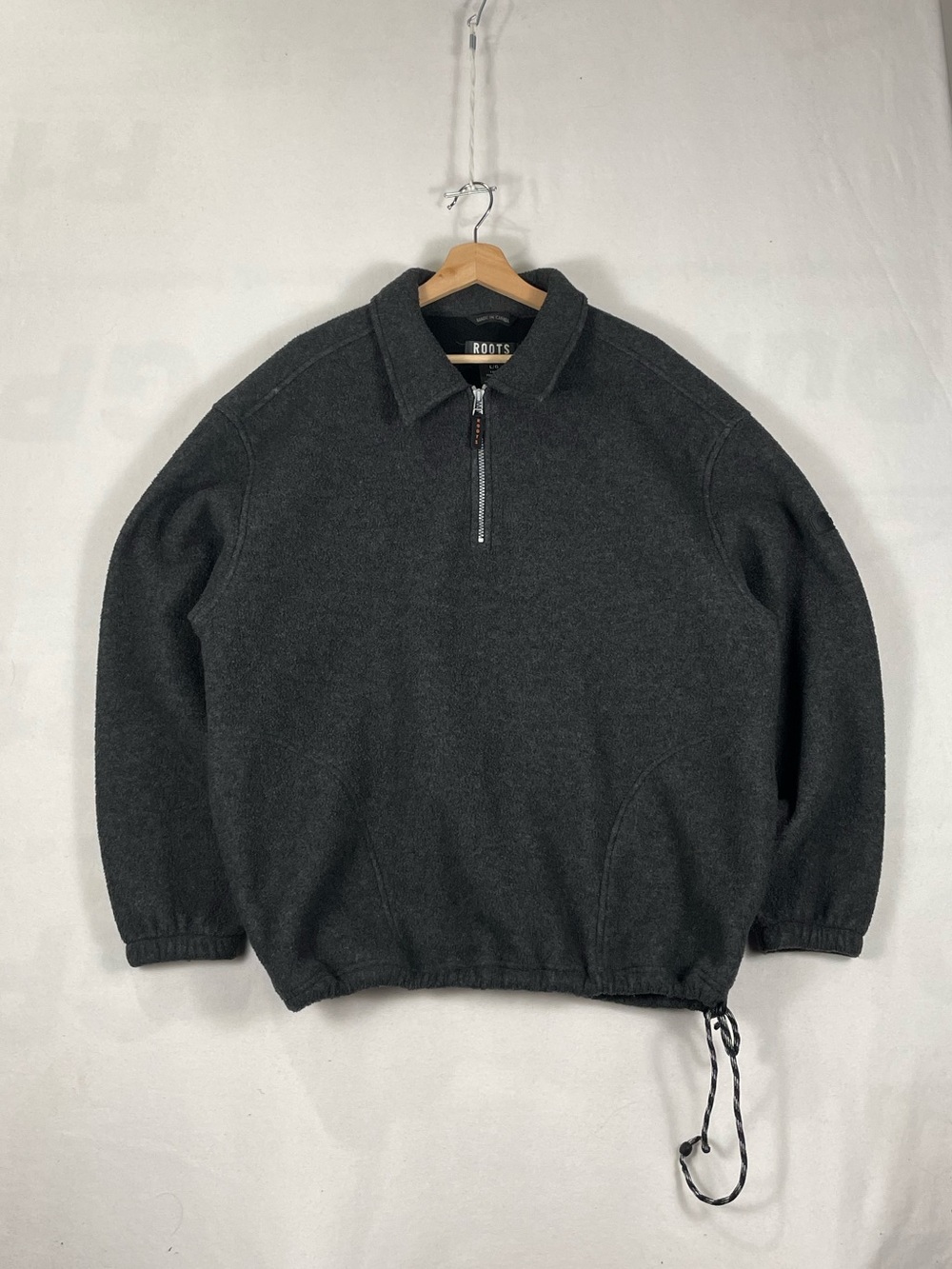 Vtg ROOTS R Tech Gray Quarter 1/4 Zip Fleece Jacket Pullover Made In Canada Sz L
